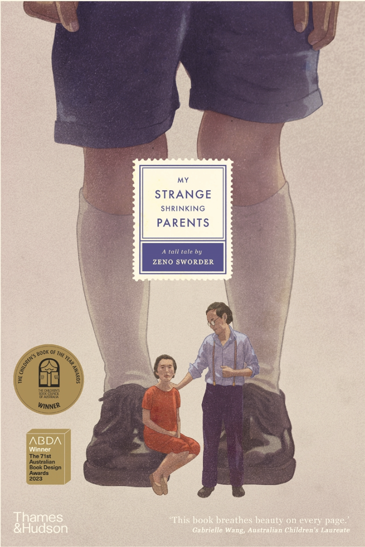 The cover of a children's picture book: My Strange Shrinking Parents by Zeno Sworder.