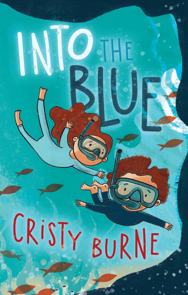 The cover of a children's novel showing two children swimming wearing snorkels